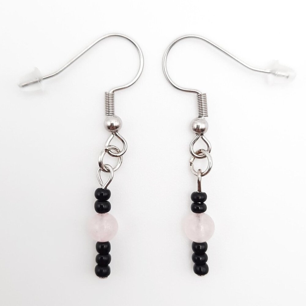 Rose Quartz Chakra Healing Gemstone Beaded Dangle Drop Earrings Handmade Jewelry - Picture 4 of 6